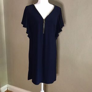 Zip Front Flutter-Sleeve Dress (Small, Navy) *NWT*